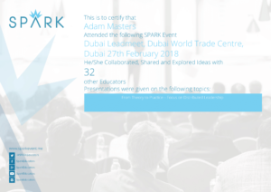 Spark Certificate awarded to Adam Masters