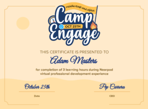 Camp Engage Middle East and Africa certificate.