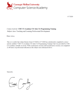 PD Certificate CMU CSAcademy (August 2020)