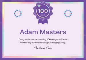Canva 100 Design Milestone Badge