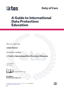 Adam Masters successfully completed A Guide to International Data Protection: Education