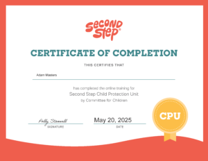 Child Protection Unit Training completion certificate (May 2025)